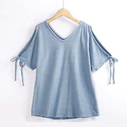 Tie Cable Pattern Jersey Tops manufactured by Belleza — view 4