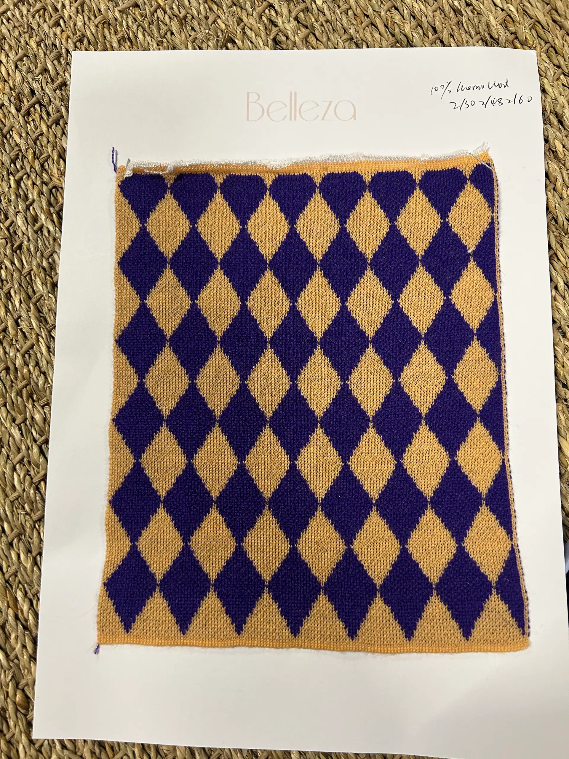 Argyle knit swatch — fabric developed by Belleza
