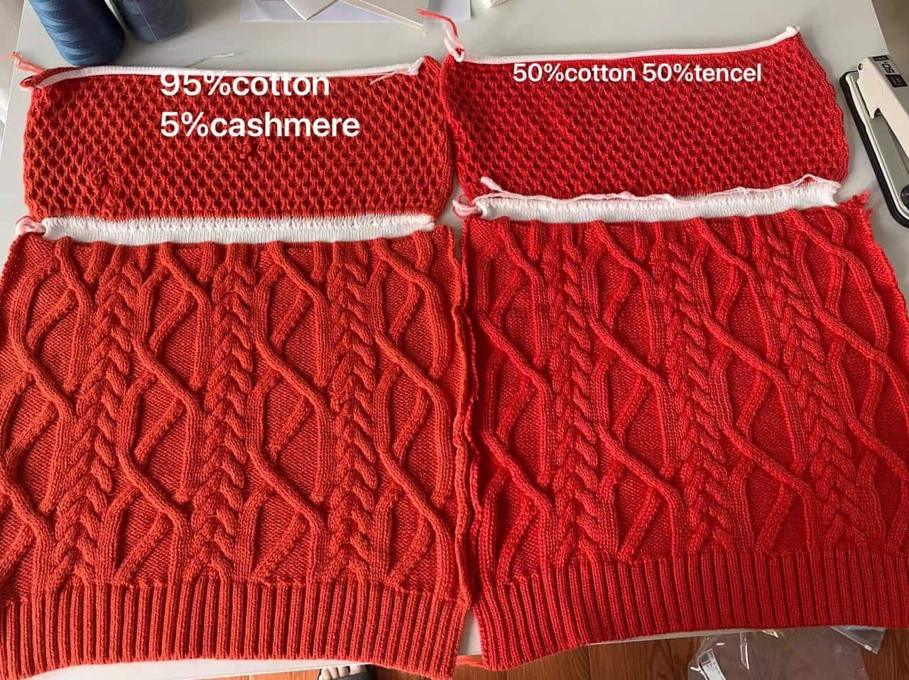 Cable knit swatches — fabric developed by Belleza
