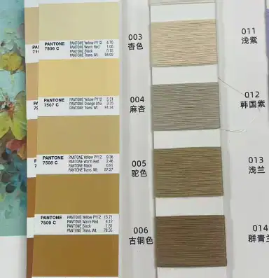 Pantone references against yarn — fabric developed by Belleza