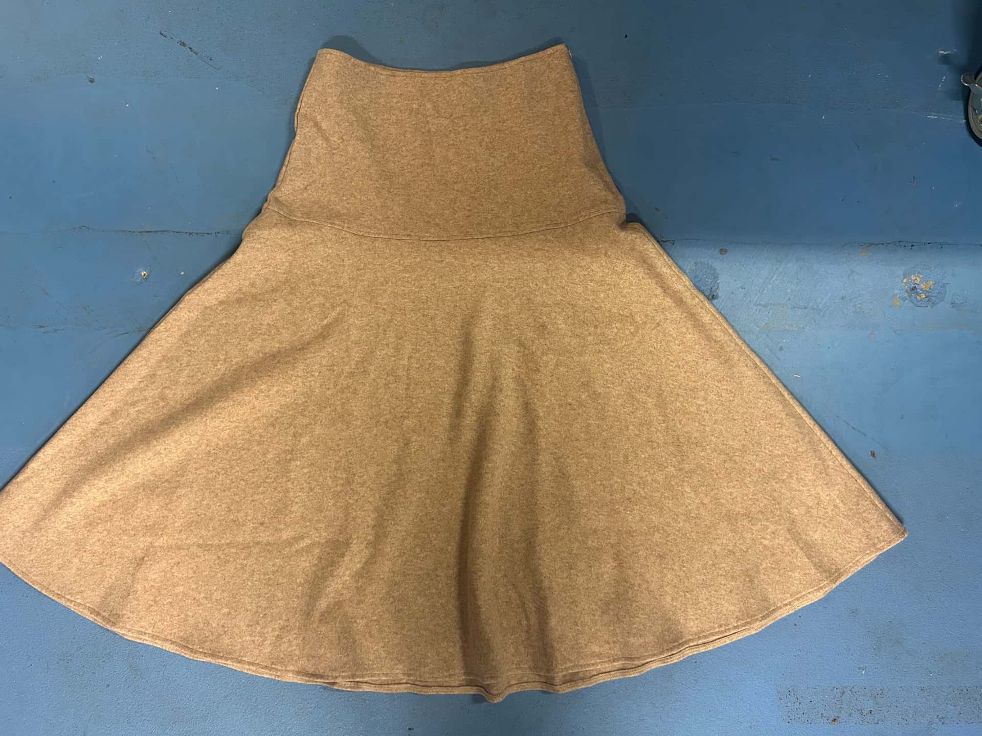 Camel circle skirt, flat — made in the Belleza workshop